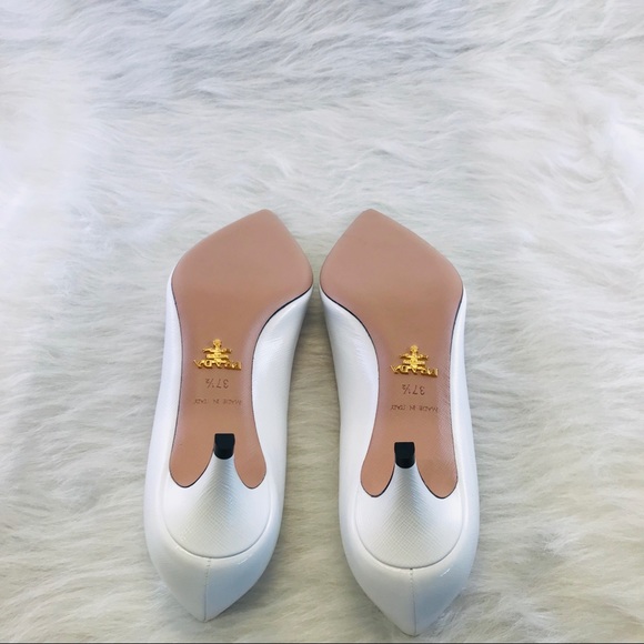 PRADA Saffiano Textured Patent Leather Pumps White - Picture 7 of 8